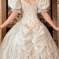 Off‑White Puff Sleeve Vintage Fitted Waist Full Flared Skirt Prom Gown, Wedding Dress gh8593