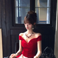 Women Vibrant Red Off Shoulder Homecoming Dress Bow V Neck Boned Waist A-Line Puffy Short Party Dress gh9431
