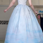 Light Blue Gradient Lolita Court‑Style Long Evening Gown, Square Neck Lace Ruffle Puff Sleeve Corset Lace‑Up Ball Prom Dress gh8996