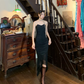 Vintage Black Rhinestone Chain Sweetheart Ruched Midi Prom Dress gh9889