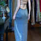Slate Blue Vintage Prom Dress Strapless Tube Top Full Sequin Hand Beaded Bodycon Mesh Long Evening Gown With Side Slit gh9631