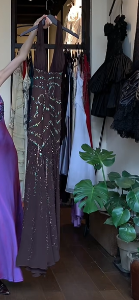 Dark Brown Vintage Prom Dress Halter Deep V Chevron Sequin Beaded Chiffon Long Evening Gown gh9605
