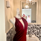 Burgundy Halter Waist-Cinched Slim Fit Mermaid Sexy Long Romantic Dress, Wedding Gown gh7619