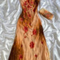 Robe de soirée longue élégante en mousseline de soie à col licou et perles florales orange et jaune gh3284