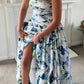 girlhomeshops - Robe de bal longue en satin et mousseline à fleurs bleues et blanches, gh5927