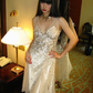 Light Champagne V-Neck Fitted Waist Sequin Vintage Luxury Prom Gown, Evening Party Dress gh8359