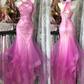 ✨Girlhomeshops-Fuchsia Halter Beaded Mermaid Gown Ruffle Tulle gh10135