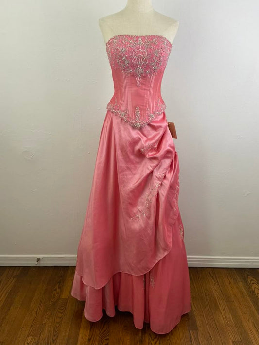 Rosa, wunderschön funkelnd, exquisite, zarte Perlen, langes Satin-Ballkleid, Abendkleid, Partykleid, Ballkleid, gh3584