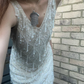 Off White Sexy Vintage Luxury Sleeveless Sequin Fitted Waist Prom & Evening Party Dress gh8439