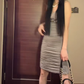 Light Gray Vintage Ruched Spaghetti Strap Fitted Waist Slim Bodycon Luxury Prom & Evening Party Dress gh8402
