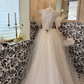 Ivory Off-the-Shoulder Waist-Cinched Full Flared Skirt Soft Elegant Romantic Dress, Wedding Gown gh7621
