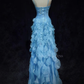 Light Blue Square Neck Prom Dress Spaghetti Straps 3D Petal Tulle Beaded Formal Dress gh9546