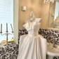 White Satin Strapless Dress with Designed Waist-Cinched Skirt, Luxury Romantic Wedding Gown gh7707