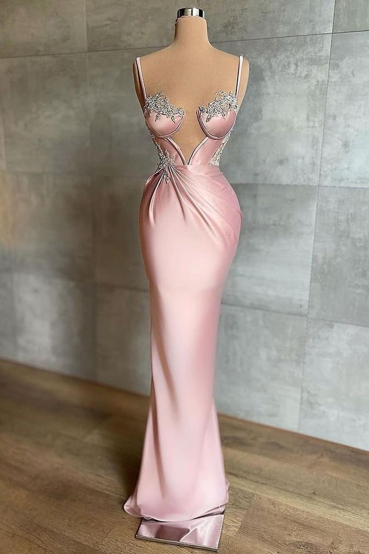 Girlhomeshops - Rosa Perlenbesetztes elegantes langes Satin-Ballkleid, Abendkleid, Partykleid gh5030