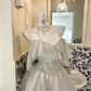Soft Ivory Off-the-Shoulder Waist-Cinched Voluminous Princess Skirt Romantic Dress, Wedding Gown gh7701