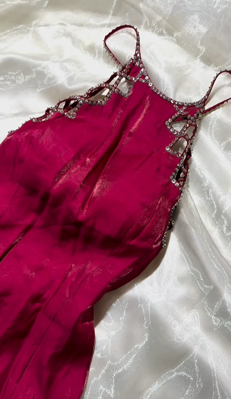 Sexy Vintage Long Prom & Evening Party Dress, Fuchsia Tone, Spaghetti Straps, Fitted Waist Slim Silhouette gh8588