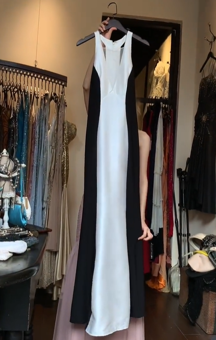 Halter Black White Color Block Satin Prom Dress Mesh Cutout Mermaid Formal Evening Gown gh9818