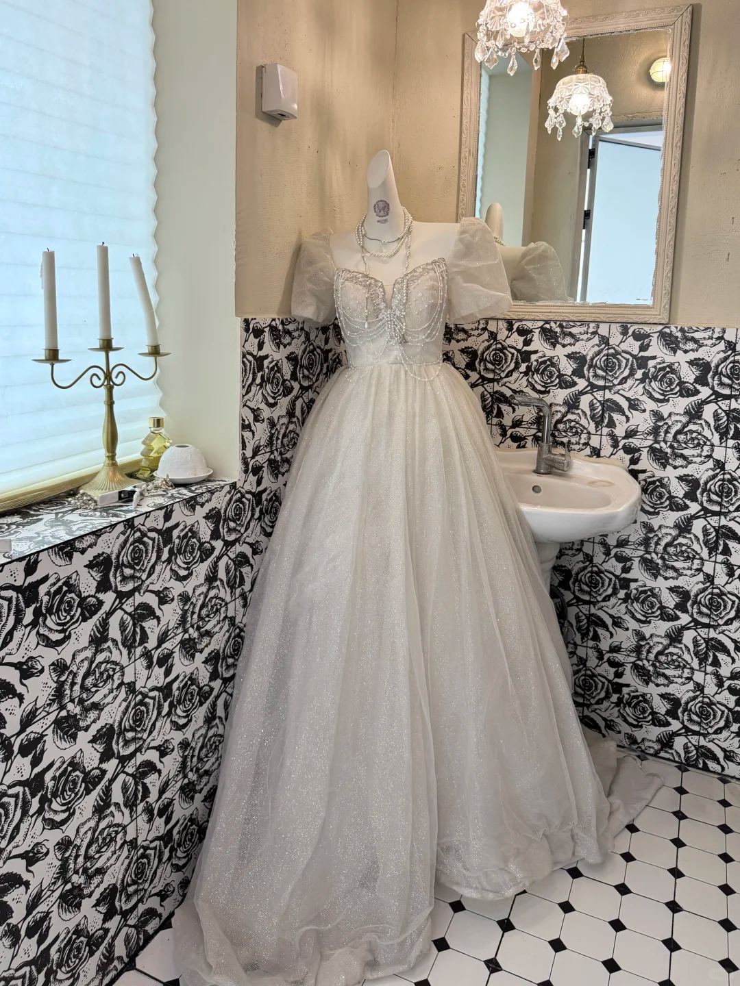 Ivory Square Neck Puff Sleeve Waist-Cinched Full Flared Romantic Dress, Wedding Gown gh7523