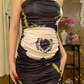 Black Vintage White Print Strapless Fitted Waist Slim Irregular Hem Long Prom & Evening Party Dress gh8407