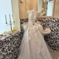 Ivory Spaghetti Strap Waist-Cinched Multi-Layer Voluminous Skirt Long Elegant Romantic Dress, Wedding Gown gh7590