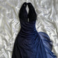 Robe de soirée longue en mousseline de soie bleu foncé/violet, élégante et brillante, avec bretelles perlées, robe de bal, robe de soirée, robe de remise de diplôme gh3507