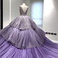 Lila, wunderschön glänzend, elegant, A-Linie, lang, gestuftes Tüll-Ballkleid mit Rüschen, formelles Kleid, Abendkleid, Promi-Kleid, gh3145