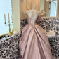 Light Pink Designer Neckline Waist-Cinched Fitted Puffy Long Tiered Vintage Romantic Dress, Wedding Gown gh7536