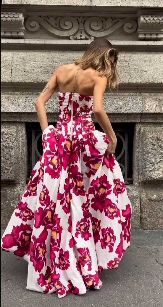 girlhomeshops - Robe de bal longue en satin et mousseline de soie à fleurs rouges, gh5928
