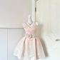 Women Light Pink Homecoming Dress, V‑Neck Sleeveless Strap Design, Striped Hollow‑Out Mesh, High Waist With 3D Fabric Flower Sash, Fit‑and‑Flare A‑Line Mini Cocktail Party Dress gh9242