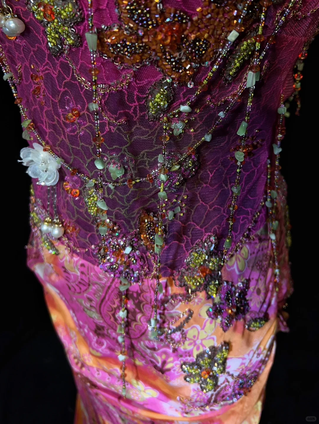 Spaghetti Straps Mermaid Prom Dress Pink Orange Gradient Paisley Floral Print Hand Beaded Formal Gown gh9550