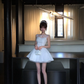 Women Sweet White Homecoming Dress Heart Neck Lace Mesh Shoulder Tie Cutout A-Line Puffy Short Party Dress gh9427