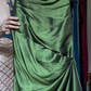 Olive Green Metallic Satin Strapless Evening Gown Big Bow Ruched Long Formal Prom Dress gh9742