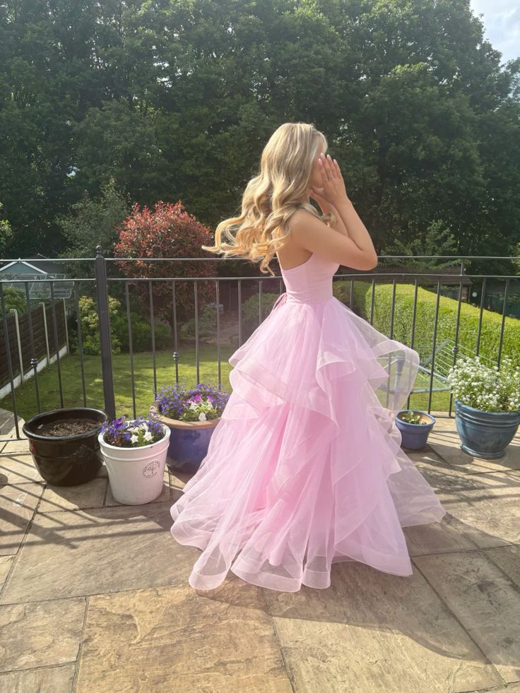 Robe de soirée longue et élégante en tulle rose à la mode, robe de bal, robe de remise de diplôme, robe de cérémonie de passage à l'âge adulte gh3352