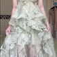 Sage Green Floral Print Spaghetti Strap Long Evening Gown, V‑Neck Bustier Bodice, Multi‑Layer Ruffled Cake Skirt, Sheer Lace High‑Slit Formal Dress gh8939