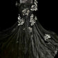 girlhomeshops – Schwarzes, meerjungfraueninspiriertes Blumenkleid, einzigartig elegantes, langes, dunkles Meerjungfrauen-Tüllballkleid/Abendkleid. gh6138