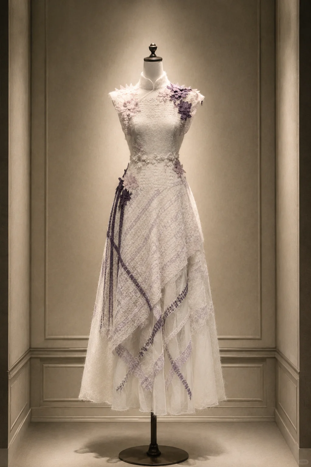 ✨Girlhomeshops-Chinese 3D Flower Tassel Asymmetric Tulle Qipao Evening Gown gh10375