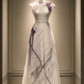 ✨Girlhomeshops-Chinese 3D Flower Tassel Asymmetric Tulle Qipao Evening Gown gh10375