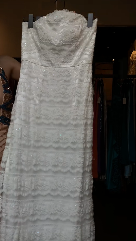 White Strapless Lace Evening Gown Scalloped Edge Sequin Mermaid Long Wedding Guest Prom Dress gh9725