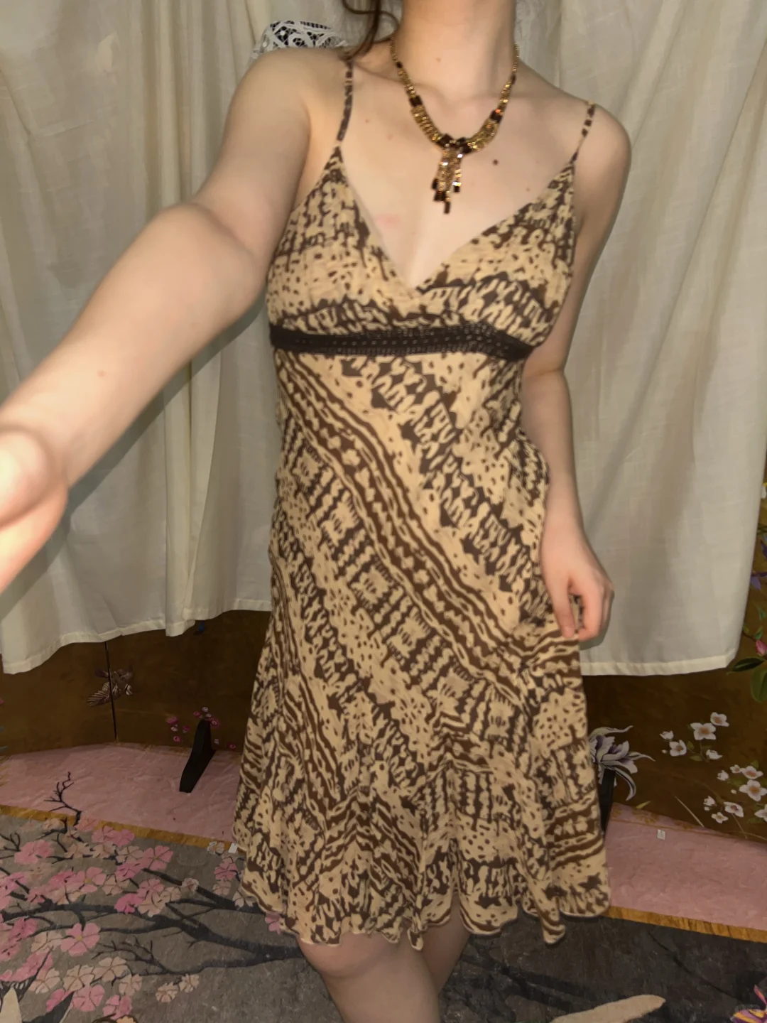 Brown Sexy Vintage Floral Spaghetti Strap Fitted Waist Prom & Evening Party Dress gh8422