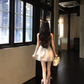 Women Sweet Ivory Halter Homecoming Dress Rhinestone Neck Vertical Pleats Boned Waist Lace Hem A-Line Short Prom Gown gh9437