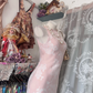 Vintage Blush Pink Sleeveless White Print Fitted Waist Slim Prom & Evening Party Dress gh8488