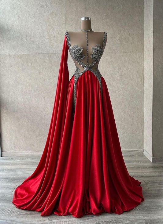 Girlhomeshops-Red gorgeous exquisite beading sexy elegant long satin prom dress evening dress party dress gh5402