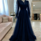 Robe de soirée longue en tulle rose de haute qualité, simple et élégante, à manches longues, robe de bal, robe de mariée, robe d'invitée, robe de gala Gh2215