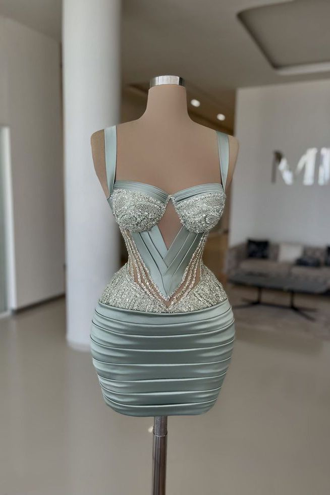 Girlhomeshops - Robe courte verte scintillante ornée de perles pour cocktail ou anniversaire gh5015