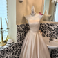 Blush Pink Minimalist Strapless Waist-Cinched Full Flared Long Fairy Romantic Dress, Wedding Gown gh7564