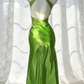 ✨Electric Green Halter Backless Gown - Satin & Sequin Mermaid Dress gh6942
