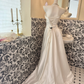 White Satin Strapless Cinched Waist Full Flared Skirt Long Premium Romantic Dress, Wedding Gown gh7795