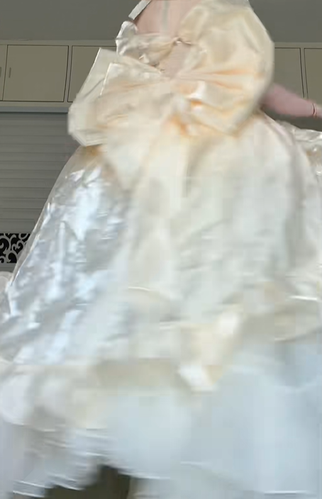 Light Gold Off‑Shoulder Ball Gown, Corset Bodice With 3D Bows, Multi‑Layer Ruffled Satin & Tulle Voluminous Skirt, Princess Formal Dress gh8937