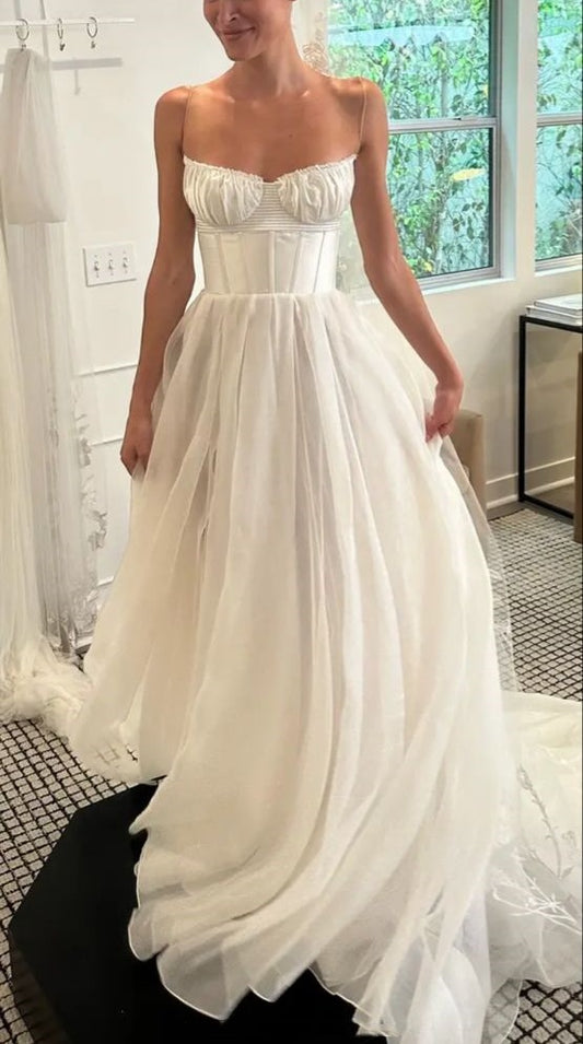Robe de mariée blanche élégante, longue robe en tulle gh6862