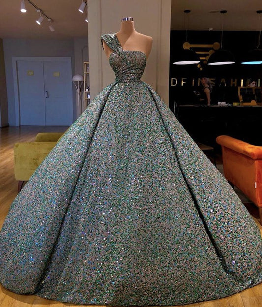 Robe de soirée longue à paillettes brillantes et magnifiques, à la mode, asymétrique, sans bretelles, épaules dénudées, gh3091